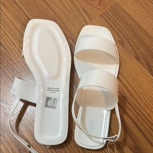 Forever 21 White Sandals with Ankle Strap and Textured Straps